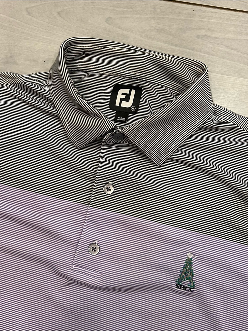 FootJoy FJ Golf Polo Shirt Mens XL Purple Gray Stripe Performance Stretch
